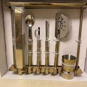 CB2 Gold Tone 7 Piece Bar Tool Set With Stand